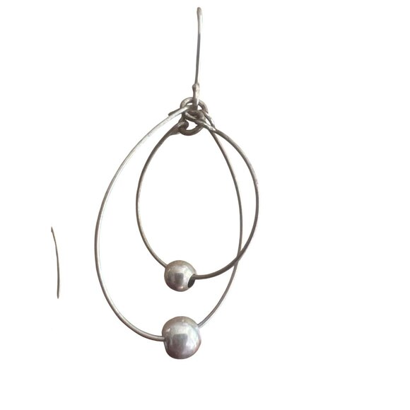 Vintage Sterling Silver Double Hoop Earrings Teardrop Ball Beads Hook Estate 1.7 - Picture 2 of 5